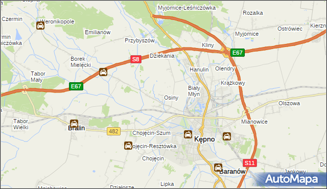 mapa Osiny gmina Kępno, Osiny gmina Kępno na mapie Targeo