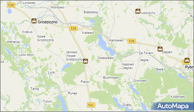 mapa Ostaszewo gmina Grodziczno, Ostaszewo gmina Grodziczno na mapie Targeo