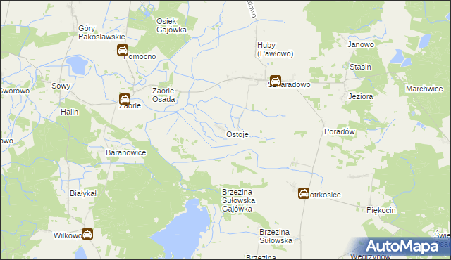 mapa Ostoje gmina Jutrosin, Ostoje gmina Jutrosin na mapie Targeo