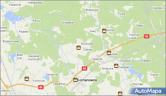 mapa Ostrów gmina Kochanowice, Ostrów gmina Kochanowice na mapie Targeo
