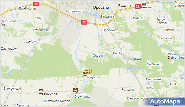 mapa Ostrów gmina Opoczno, Ostrów gmina Opoczno na mapie Targeo