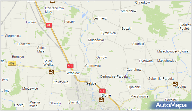 mapa Ostrów gmina Ozorków, Ostrów gmina Ozorków na mapie Targeo