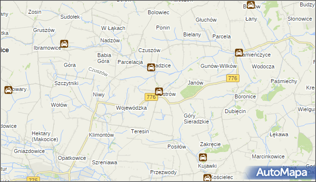 mapa Ostrów gmina Proszowice, Ostrów gmina Proszowice na mapie Targeo