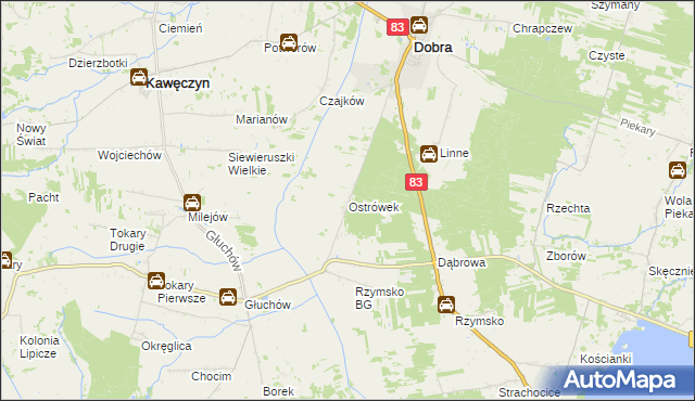 mapa Ostrówek gmina Dobra, Ostrówek gmina Dobra na mapie Targeo