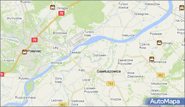 mapa Ostrówek gmina Gawłuszowice, Ostrówek gmina Gawłuszowice na mapie Targeo