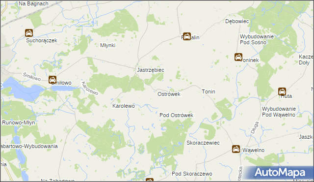 mapa Ostrówek gmina Sośno, Ostrówek gmina Sośno na mapie Targeo