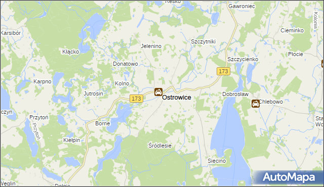 mapa Ostrowice powiat drawski, Ostrowice powiat drawski na mapie Targeo