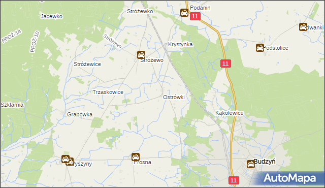 mapa Ostrówki gmina Budzyń, Ostrówki gmina Budzyń na mapie Targeo