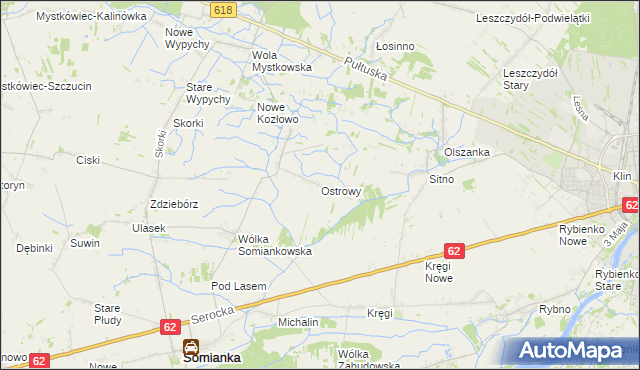 mapa Ostrowy gmina Somianka, Ostrowy gmina Somianka na mapie Targeo