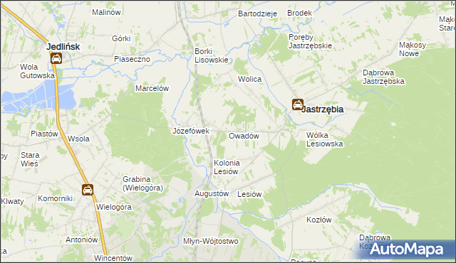 mapa Owadów gmina Jastrzębia, Owadów gmina Jastrzębia na mapie Targeo