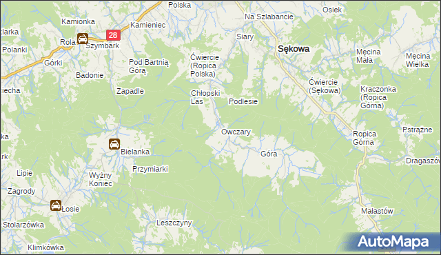 mapa Owczary gmina Sękowa, Owczary gmina Sękowa na mapie Targeo
