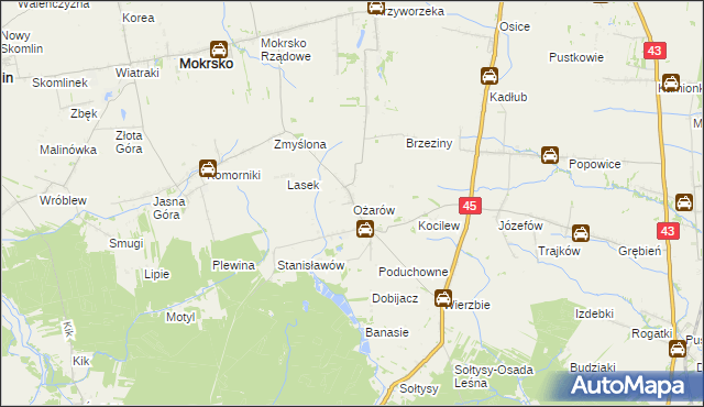 mapa Ożarów gmina Mokrsko, Ożarów gmina Mokrsko na mapie Targeo