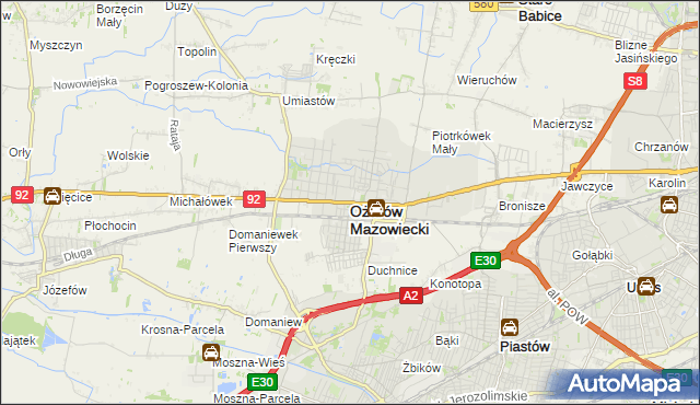mapa Ożarów Mazowiecki, Ożarów Mazowiecki na mapie Targeo