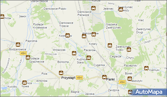 mapa Pacanów gmina Panki, Pacanów gmina Panki na mapie Targeo