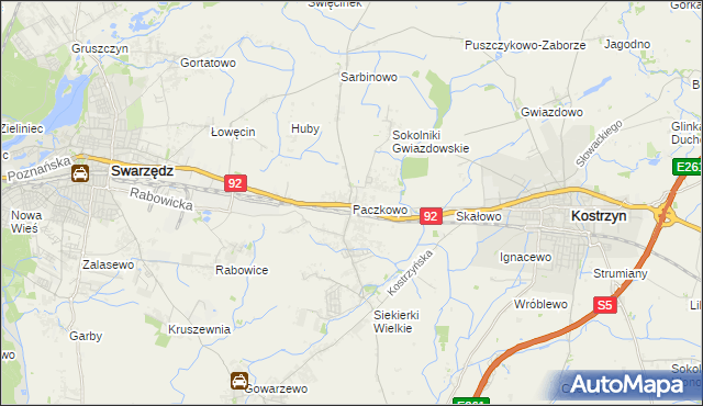 mapa Paczkowo gmina Swarzędz, Paczkowo gmina Swarzędz na mapie Targeo