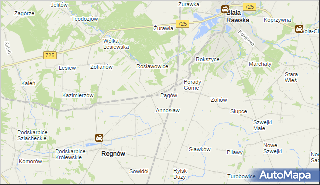 mapa Pągów gmina Biała Rawska, Pągów gmina Biała Rawska na mapie Targeo