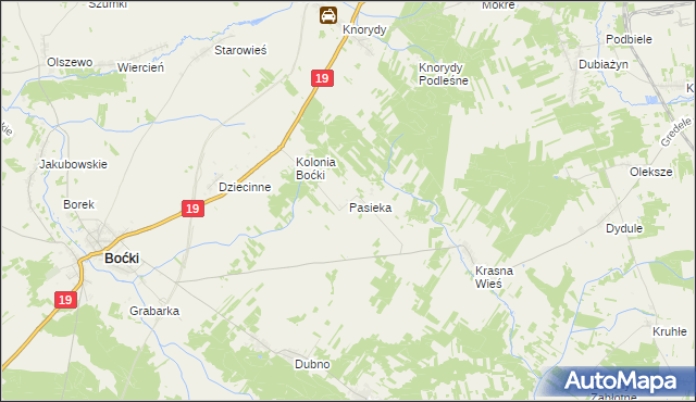 mapa Pasieka gmina Boćki, Pasieka gmina Boćki na mapie Targeo