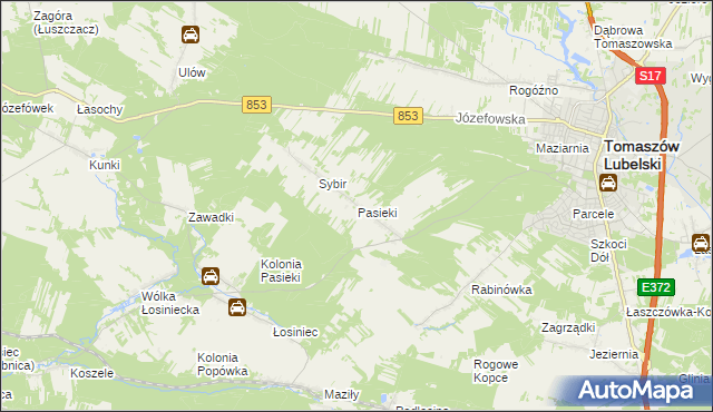 mapa Pasieki gmina Tomaszów Lubelski, Pasieki gmina Tomaszów Lubelski na mapie Targeo