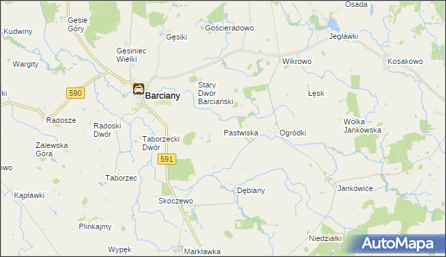 mapa Pastwiska gmina Barciany, Pastwiska gmina Barciany na mapie Targeo