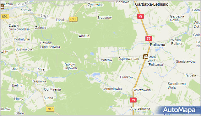 mapa Patków gmina Policzna, Patków gmina Policzna na mapie Targeo