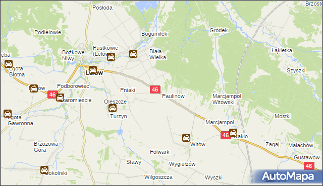 mapa Paulinów gmina Lelów, Paulinów gmina Lelów na mapie Targeo