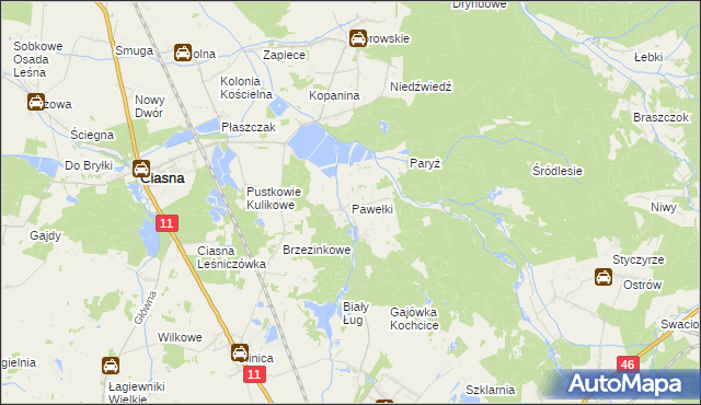 mapa Pawełki gmina Kochanowice, Pawełki gmina Kochanowice na mapie Targeo