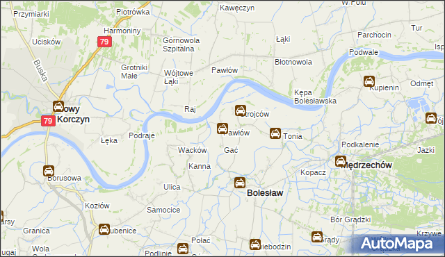 mapa Pawłów gmina Bolesław, Pawłów gmina Bolesław na mapie Targeo