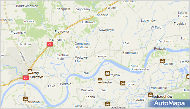 mapa Pawłów gmina Nowy Korczyn, Pawłów gmina Nowy Korczyn na mapie Targeo