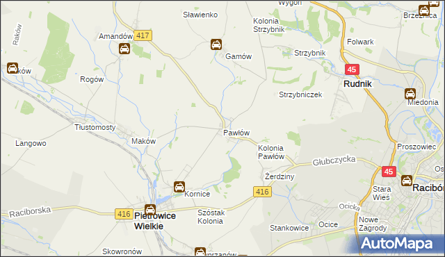 mapa Pawłów gmina Pietrowice Wielkie, Pawłów gmina Pietrowice Wielkie na mapie Targeo