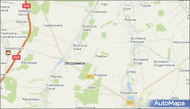 mapa Pawłów gmina Strzyżewice, Pawłów gmina Strzyżewice na mapie Targeo