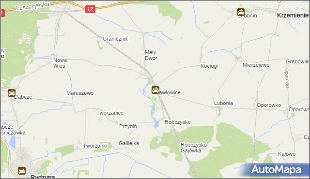 mapa Pawłowice gmina Krzemieniewo, Pawłowice gmina Krzemieniewo na mapie Targeo