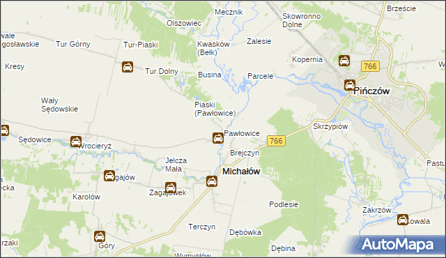 mapa Pawłowice gmina Michałów, Pawłowice gmina Michałów na mapie Targeo