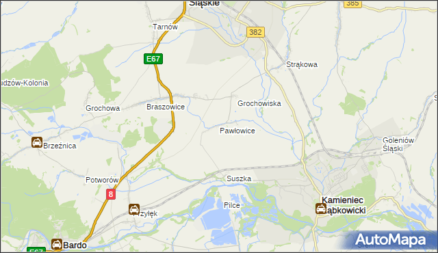 mapa Pawłowice gmina Ząbkowice Śląskie, Pawłowice gmina Ząbkowice Śląskie na mapie Targeo