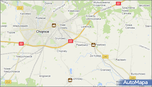 mapa Pawłówko gmina Chojnice, Pawłówko gmina Chojnice na mapie Targeo