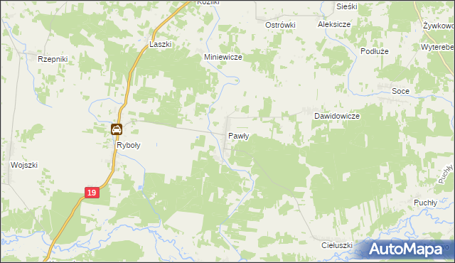 mapa Pawły gmina Zabłudów, Pawły gmina Zabłudów na mapie Targeo