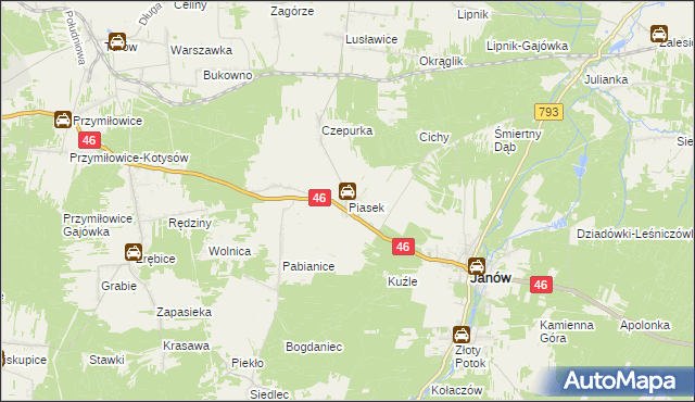 mapa Piasek gmina Janów, Piasek gmina Janów na mapie Targeo