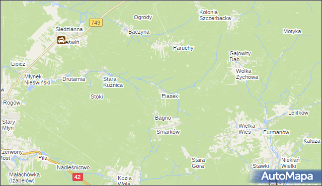 mapa Piasek gmina Stąporków, Piasek gmina Stąporków na mapie Targeo