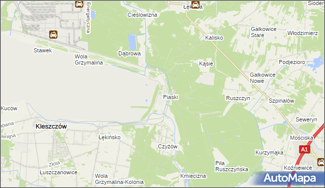 mapa Piaski gmina Kleszczów, Piaski gmina Kleszczów na mapie Targeo