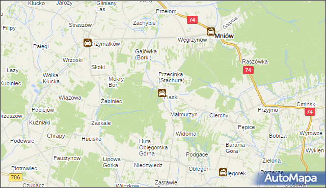 mapa Piaski gmina Mniów, Piaski gmina Mniów na mapie Targeo