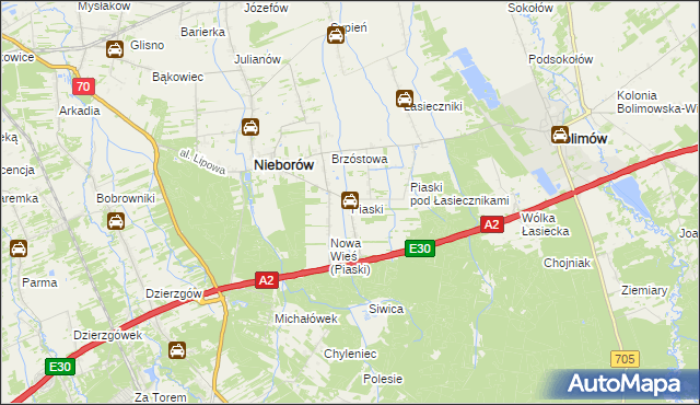 mapa Piaski gmina Nieborów, Piaski gmina Nieborów na mapie Targeo