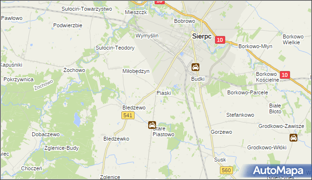mapa Piaski gmina Sierpc, Piaski gmina Sierpc na mapie Targeo