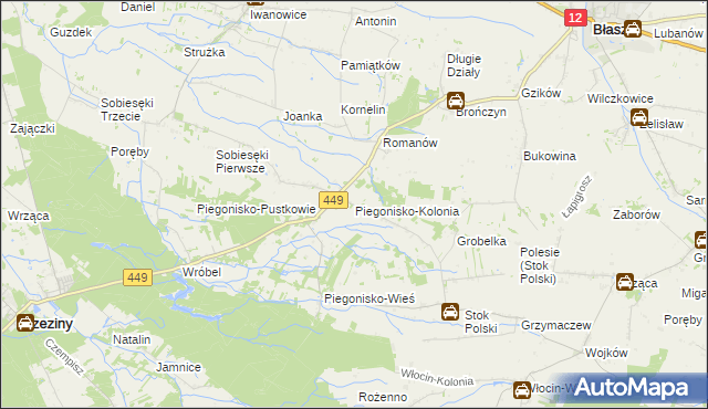 mapa Piegonisko-Kolonia, Piegonisko-Kolonia na mapie Targeo