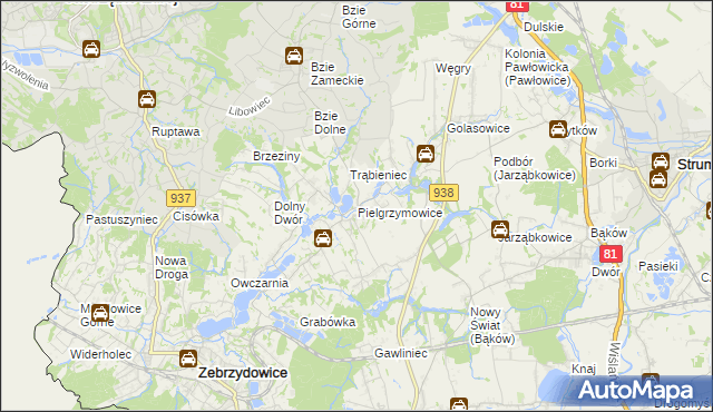 mapa Pielgrzymowice gmina Pawłowice, Pielgrzymowice gmina Pawłowice na mapie Targeo