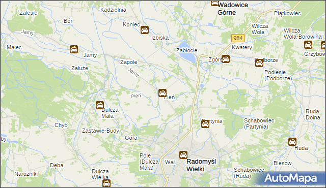 mapa Pień gmina Radomyśl Wielki, Pień gmina Radomyśl Wielki na mapie Targeo