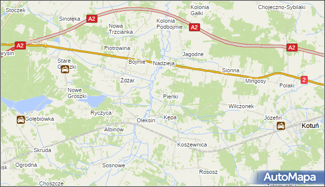 mapa Pieńki gmina Kotuń, Pieńki gmina Kotuń na mapie Targeo