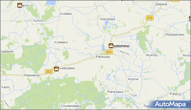 mapa Pieńkowo gmina Postomino, Pieńkowo gmina Postomino na mapie Targeo