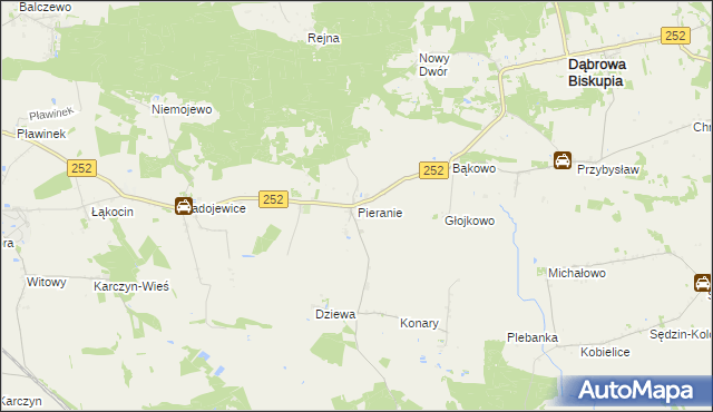 mapa Pieranie gmina Dąbrowa Biskupia, Pieranie gmina Dąbrowa Biskupia na mapie Targeo