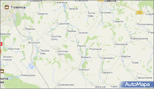 mapa Piersno gmina Trzebnica, Piersno gmina Trzebnica na mapie Targeo