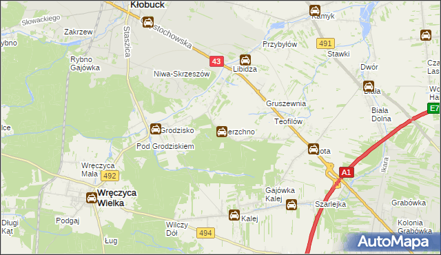 mapa Pierzchno gmina Wręczyca Wielka, Pierzchno gmina Wręczyca Wielka na mapie Targeo