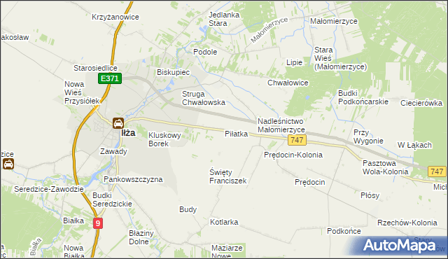 mapa Piłatka gmina Iłża, Piłatka gmina Iłża na mapie Targeo